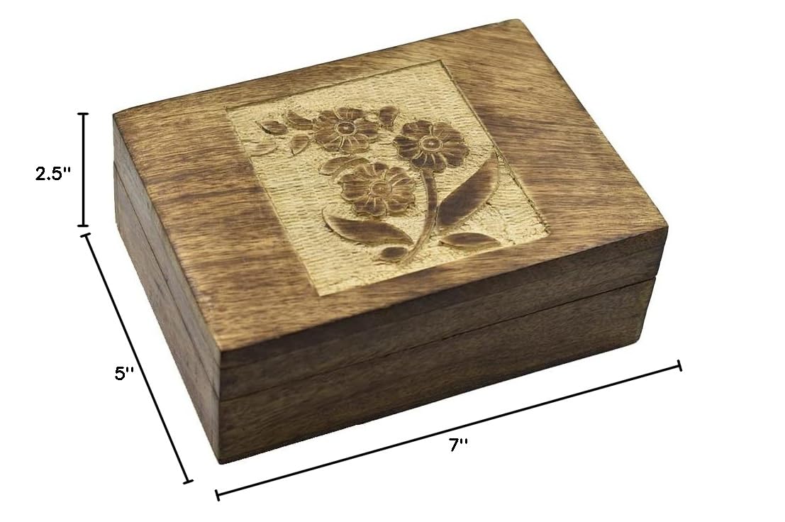 Hand Carved Wooden Decorative Box with Floral Design - Jewelry Organizer, Keepsake Box, Treasure Chest for Women | Perfect Gift for Her, Home Decor, Wedding, Anniversary & Special Occasions