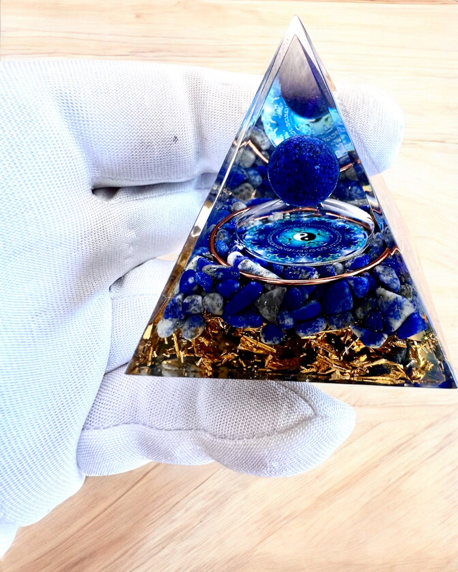 Orgonite Energy Pyramid with Lapis Lazuli - Healing Crystal for Meditation, Stress Relief & Positive Energy - Perfect Spiritual Gift for Home, Office & Yoga Practice
