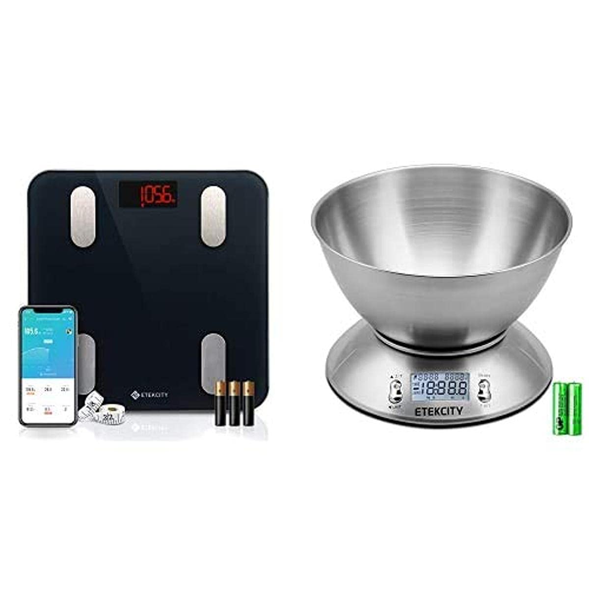 Etekcity Digital Smart Body Fat Scale & Food Kitchen Scale with Bowl - Accurate Weight Measurement for Health Tracking & Cooking at Home