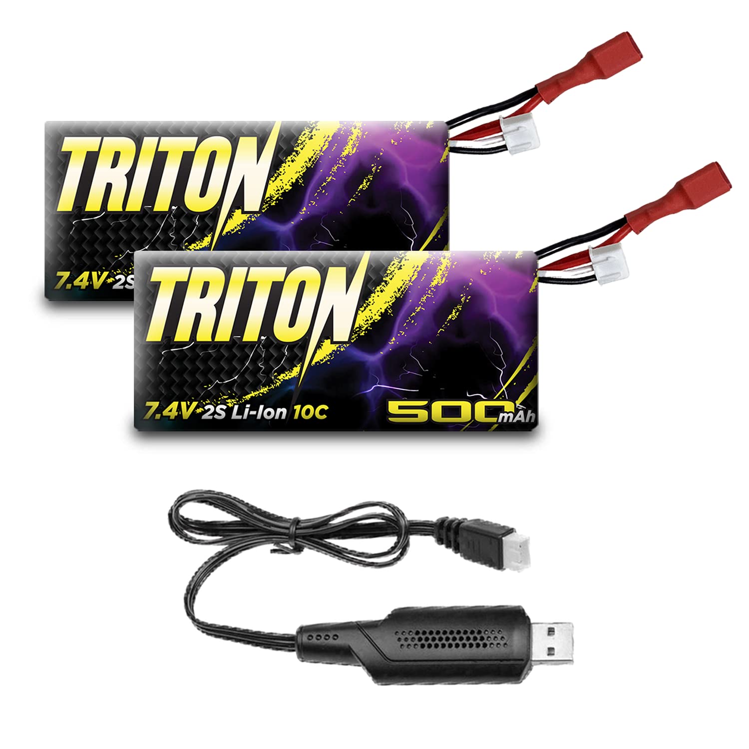 LAEGENDARY 1:20 Scale RC Car Replacement Parts for TRITON Truck - 2 Pack 500mAh 7.4V Li-Po Rechargeable Batteries with USB Charger - Compatible with Triton RC Truck - Perfect for Off-Road Racing and Remote Control Car Enthusiasts