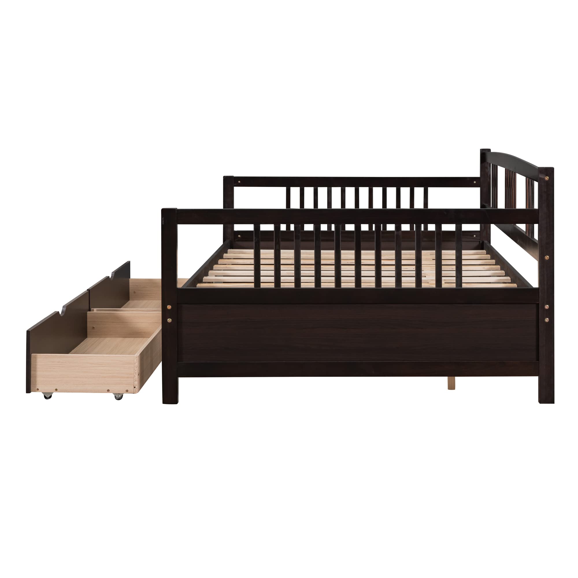 Harper & Bright Designs Full Size Daybed with Storage Drawers - Convertible Sofa Bed Frame, No Box Spring Needed, Brown - Perfect for Guest Rooms, Small Apartments & Multi-Functional Spaces