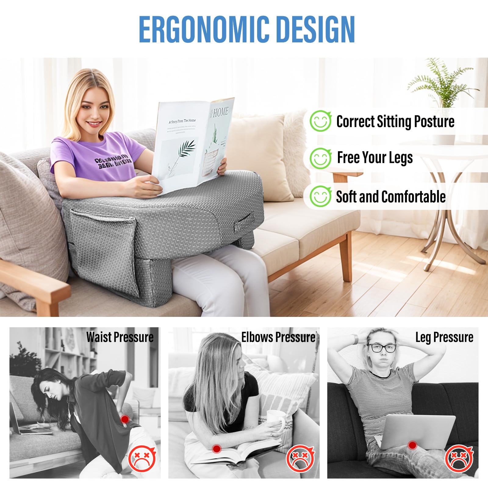 LEBENGURU Extra Large Reading Pillow for Laptop & Gaming - Adjustable Height Lap Desk Cushion for Adults - Perfect for Working in Bed, on Floor or Sofa | Home Office & Relaxation Essential