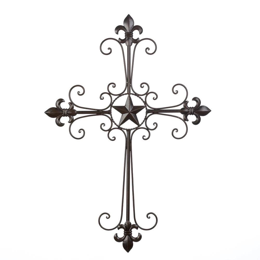 Handmade Wrought Iron Fleur De Lis Wall Cross - Elegant Home & Church Decor - Perfect for Living Room, Bedroom, or Spiritual Spaces
