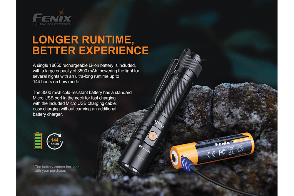 Fenix LD32 UVC Disinfection Flashlight - Portable UV Sanitizer for Home, Travel & Outdoor Use - Kills 99.9% Germs & Bacteria