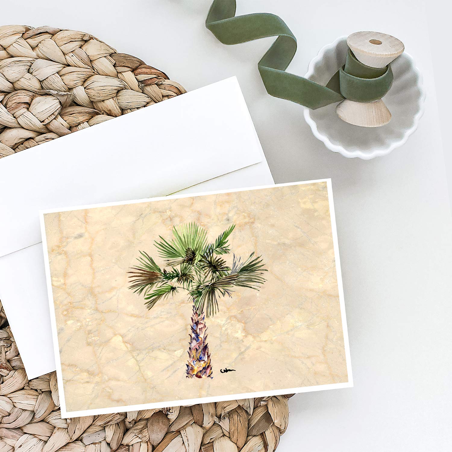 Palm Tree Greeting Cards and Envelopes - Pack of 8 Blank A7 Note Cards (5x7 inches) for Birthday, Thank You & Holiday Wishes | Whimsical Tropical Design