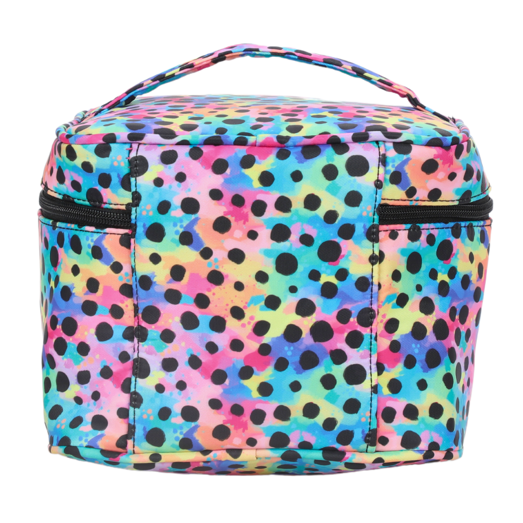 Rainbow Cheetah Makeup Train Case - Professional Cosmetic Organizer for Travel & Home Use | Durable Vanity Storage with Mirror | Perfect for Makeup Artists & Beauty Enthusiasts