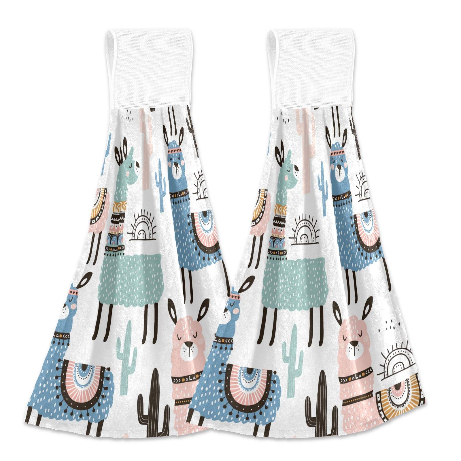 Premium Absorbent Llama Hanging Kitchen Towel Set of 2 - 14
