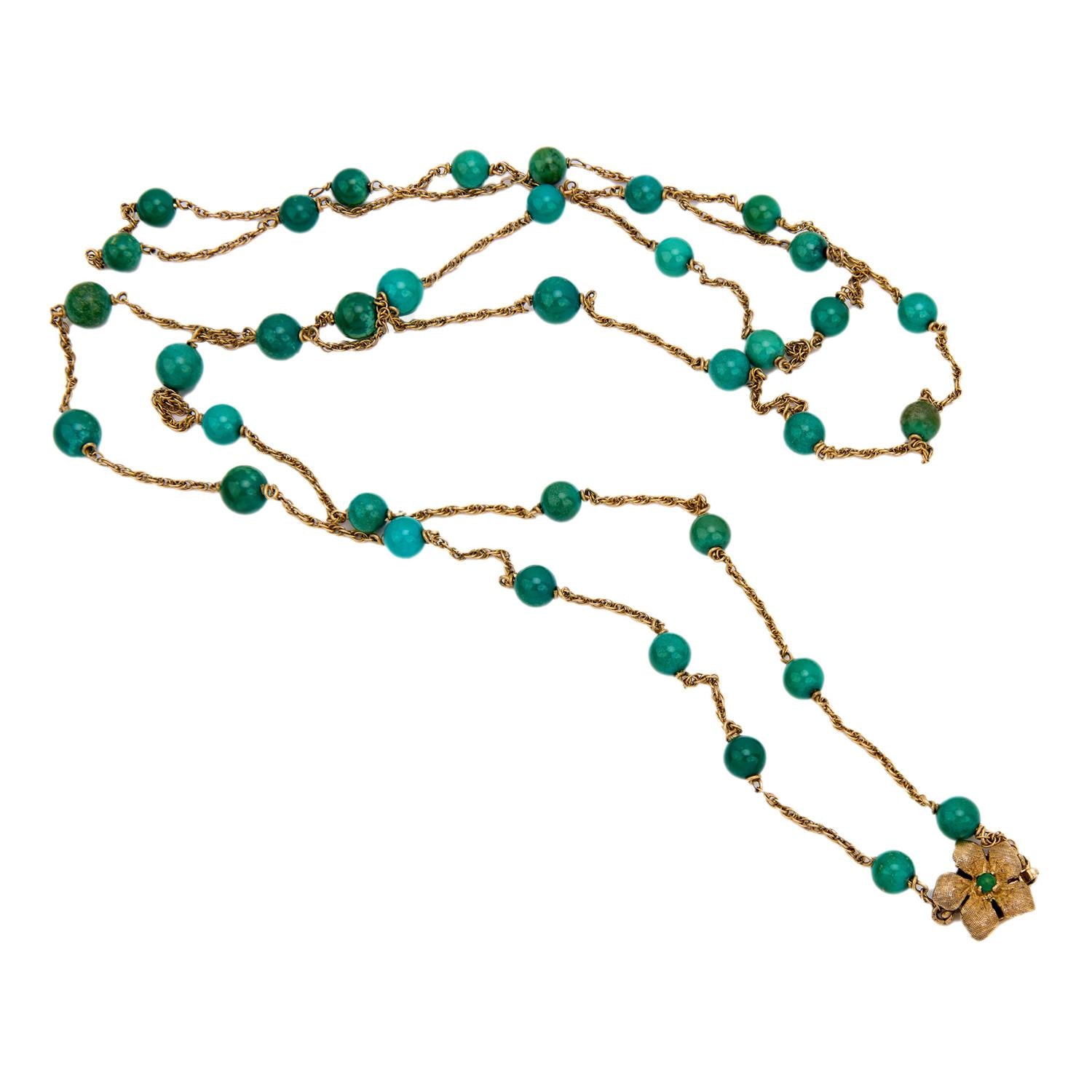 14K Gold Retro Amazonite Beaded Necklace for Women - Vintage Style Gemstone Jewelry Gift for Her - Perfect for Weddings, Parties & Everyday Elegance