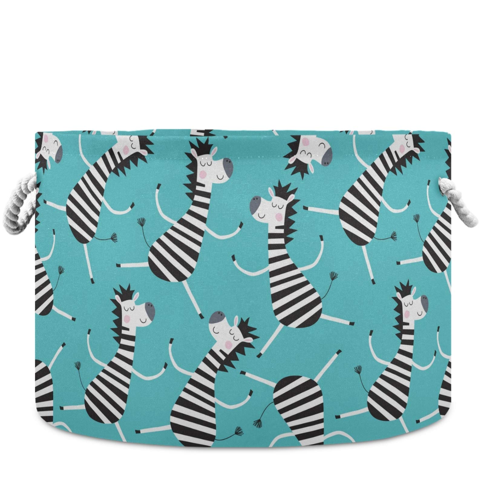 Visesunny Cartoon Zebra Storage Basket - Waterproof Canvas Fabric Toy Organizer Bin, Nursery Hamper & Laundry Basket for Kids Room, Playroom, Shelves - Perfect for Toy Storage, Baby Clothes & Gift Organization