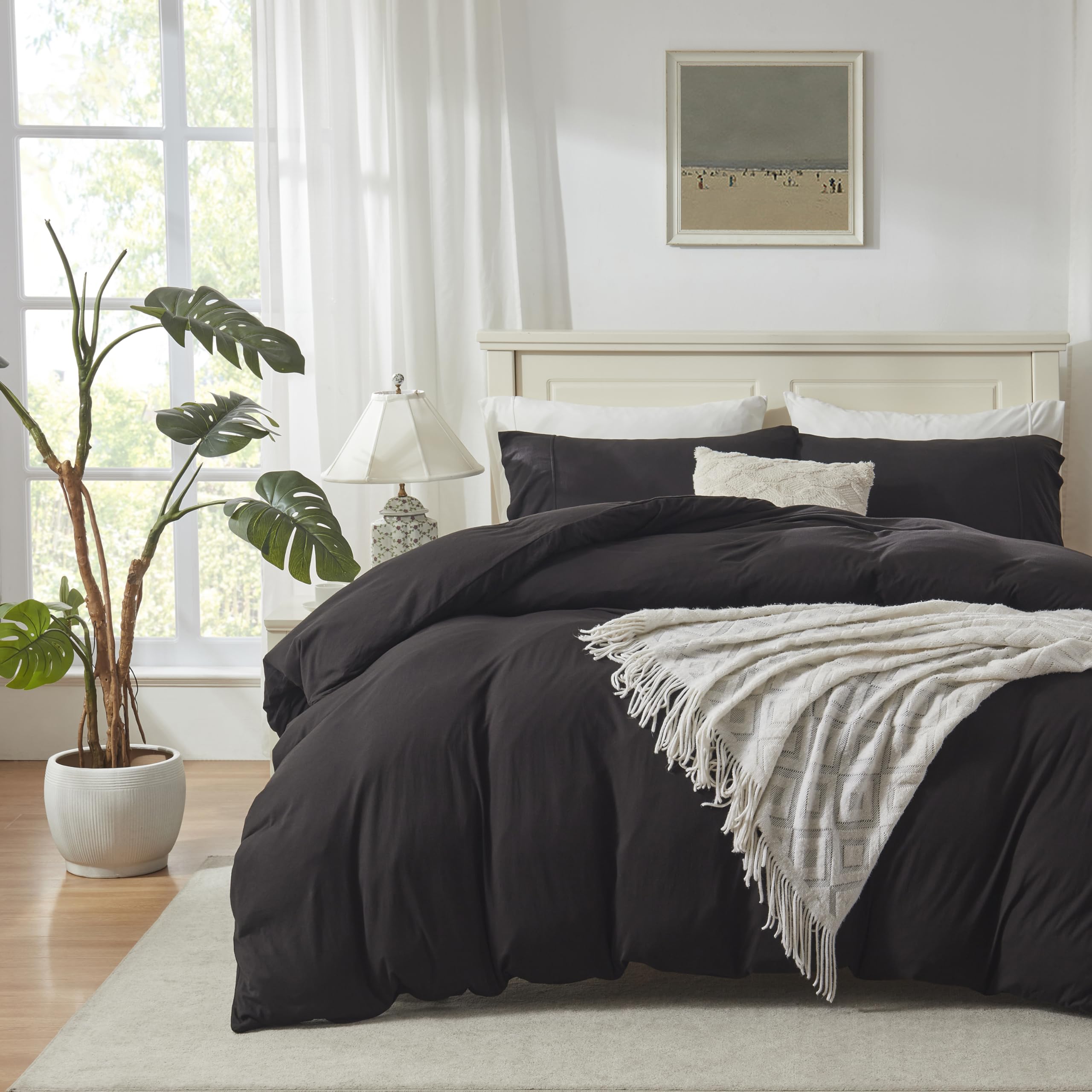 Soft Jersey Knit Cotton Duvet Cover Set - King Size 3pc for Cozy Bedroom