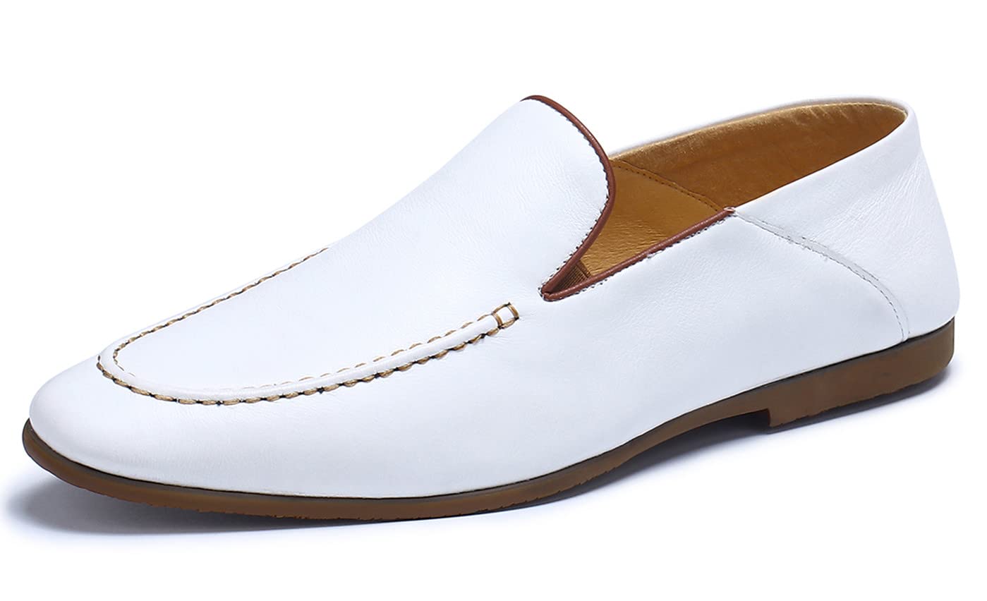 Santimon Men's Slip-On Loafers - Breathable White Casual Penny Loafers for Driving & Walking | Comfortable Lightweight Shoes for Work, Travel & Everyday Wear