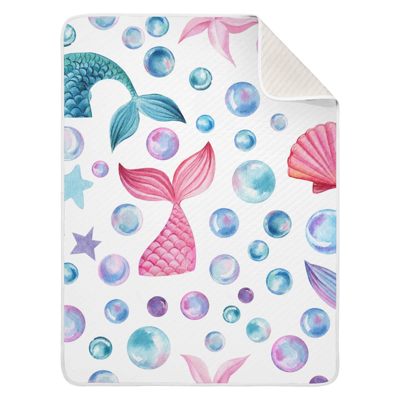 **JIPONI Super Soft & Warm Baby Blanket - 30x40 Inch Mermaid Tail Design with Bubbles, Seashells & Starfish - Personalized Baby Gift for Boys & Girls | Perfect for Nursery, Swaddling & Photo Shoots**