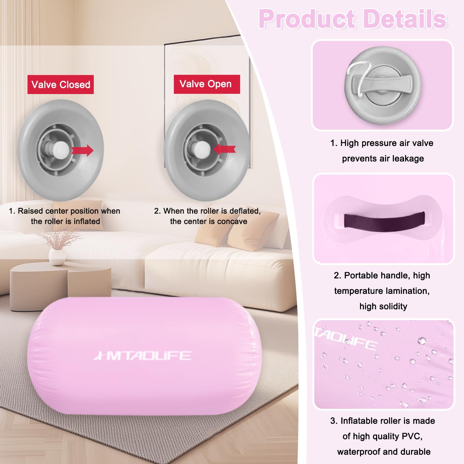 Inflatable Gymnastics Air Roller Barrel - Kids Tumbling Mat for Backbends, Somersaults & Yoga Training | Portable Cheerleading Equipment for Home & Gym Use | Great for Stretching, Flexibility & Acrobatic Practice