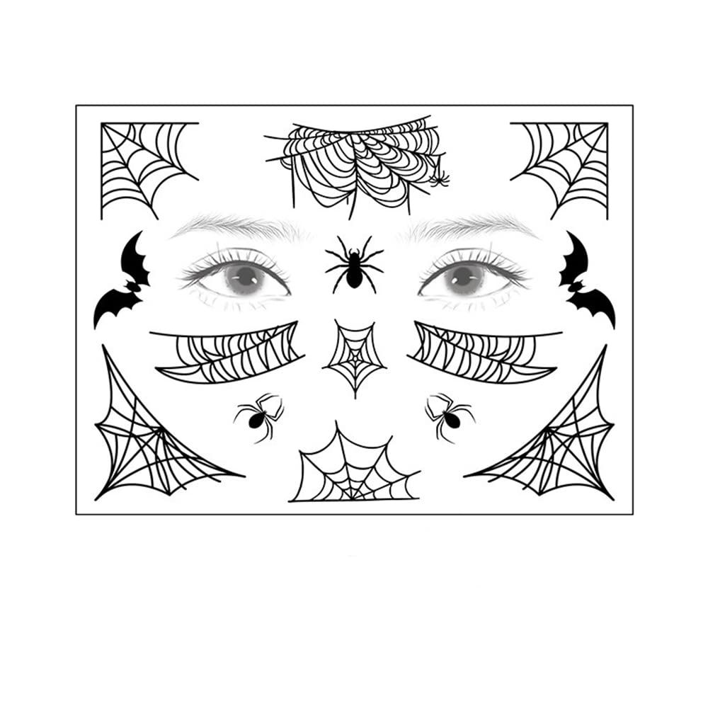 Halloween Temporary Tattoos - S.A.V.I Bats & Spider Web Face & Body Stickers for Eye Decoration | Scary Cobweb Tattoo Designs for Face Makeup | Perfect for Men, Women, Girls & Boys (12.5x17cm) | Great for Halloween Parties, Costume Contests & Spooky Photo Shoots