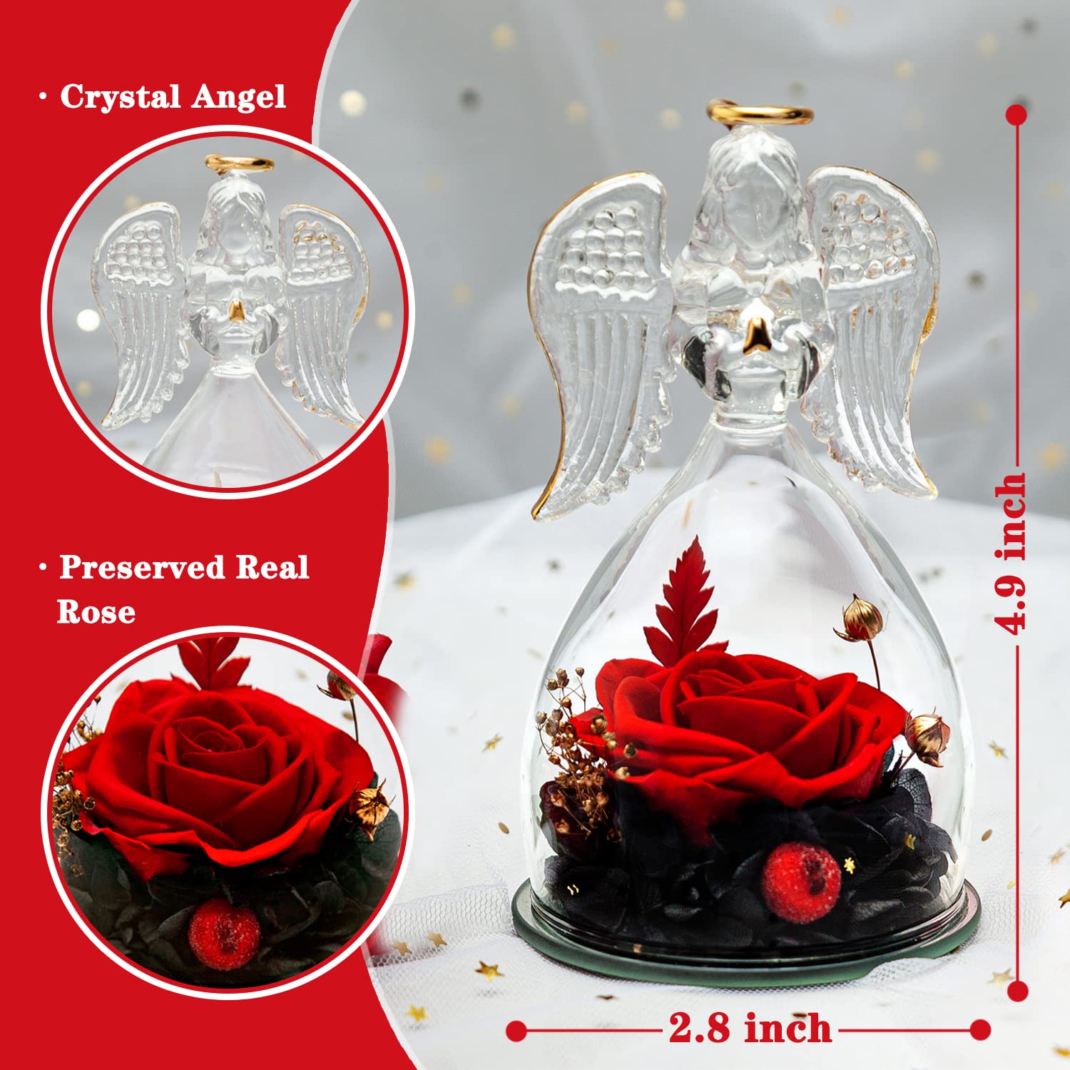 Eternal Preserved Rose in Glass Angel Figurine - Romantic Gift for Women, Mom & Grandma | Birthday, Wedding, Christmas, Thanksgiving Present | Perfect for Home Decor, Anniversary Keepsake & Special Occasion Surprise