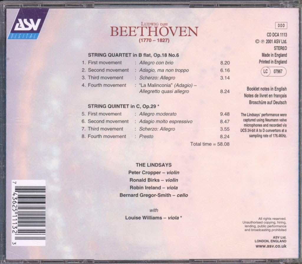 Beethoven String Quartets Op. 18 No. 6 & String Quintet Op. 29 - Classical Music Masterpieces for Concerts, Study & Relaxation