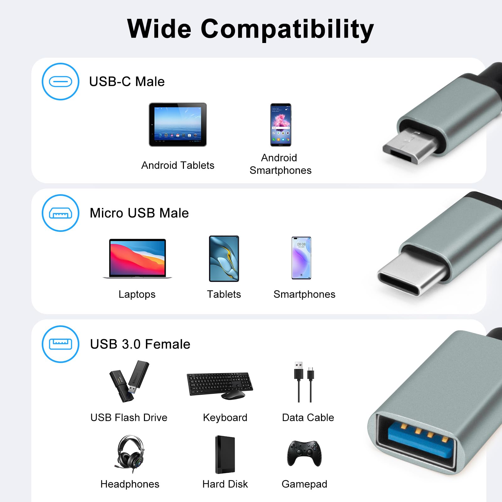 BORLTER CLAMP USB C to USB Adapter & Micro USB to USB OTG Converter - Gold Plated Connector for MacBook, Samsung Galaxy, iPhone, iPad, Tablets & More | Perfect for Data Transfer, Charging & Connecting Peripherals