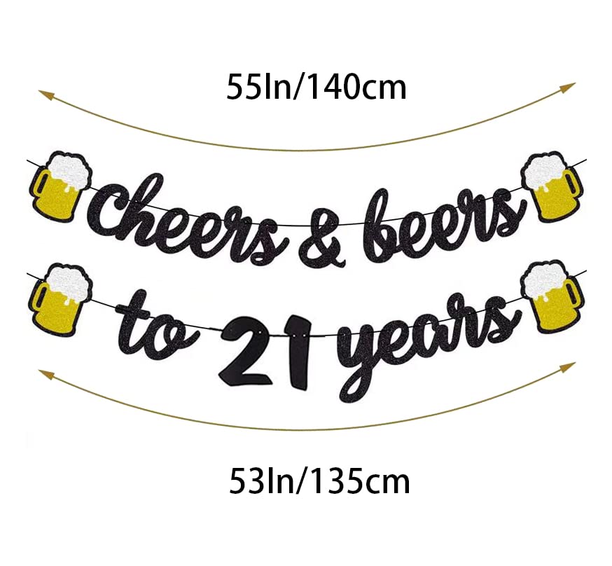 21st Birthday Party Decorations Set - Cheers & Beers Banner, Hanging Swirls, Gold & Black Pom Poms, Latex Balloons for 21 Year Old Celebration - Perfect for Milestone Birthday Parties, Bars & Adult Gatherings