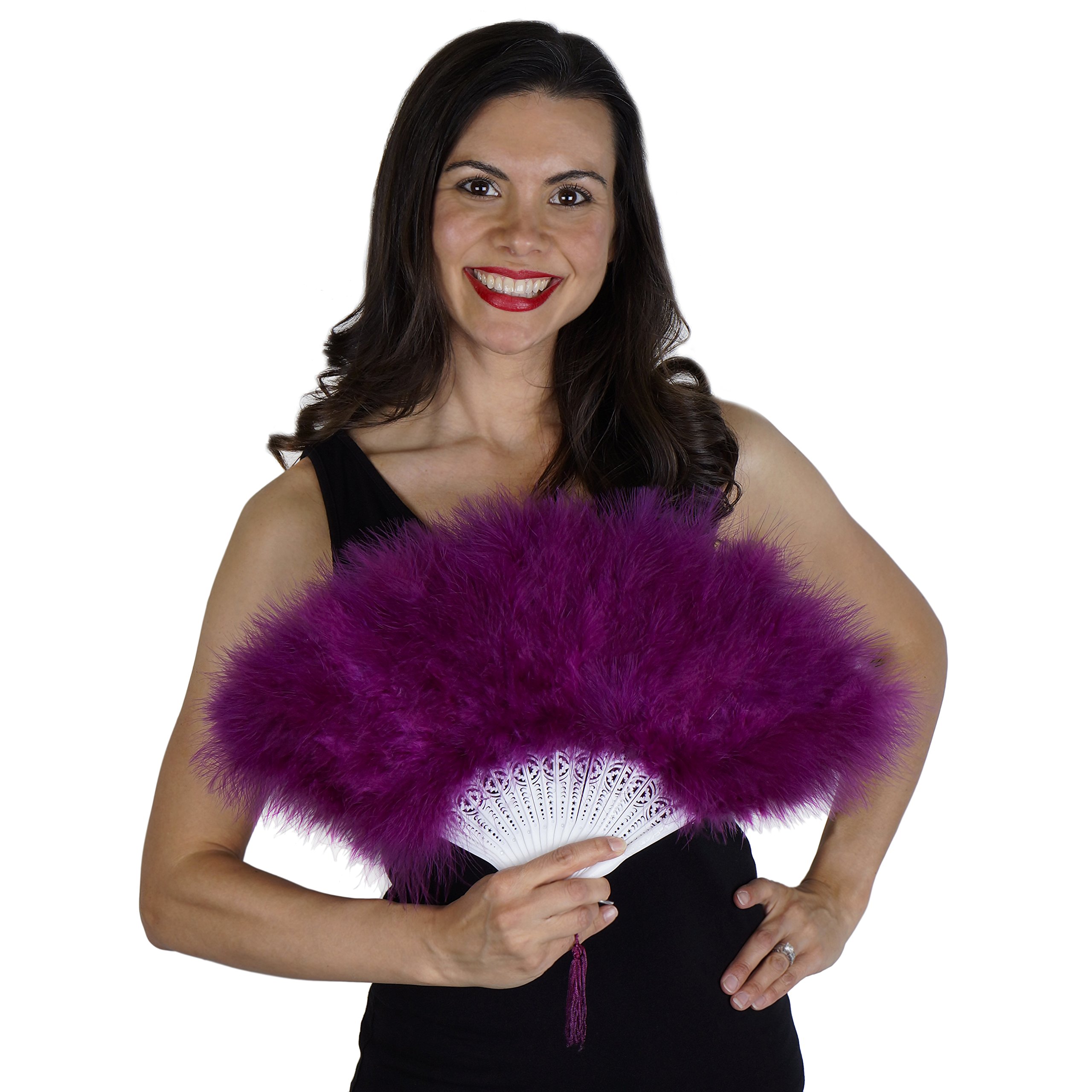 Purple Marabou Feather Flapper Hand Fan - Elegant Folding Fan for Dance, Wedding, Home Decor - 11