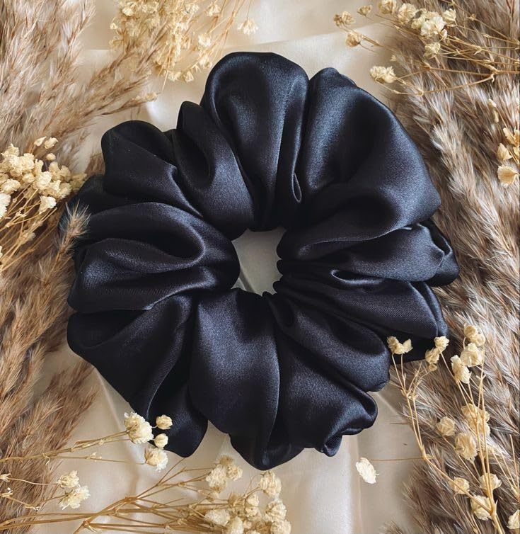 Best Volumizing Hijab Hair Scrunchies for Women - Anti Hair Breakage Hair Ties for Thick & Thin Hair - Black - Perfect for Hijab Styling, Workouts & Everyday Use