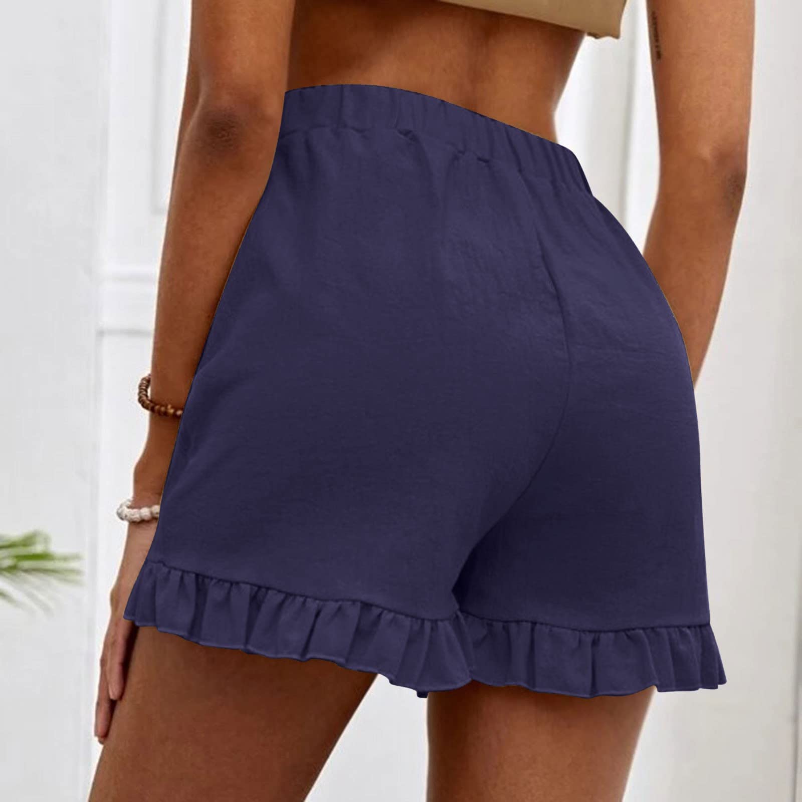Women's Linen Shorts - Scallop Hem, High Waist for Summer & Beach
