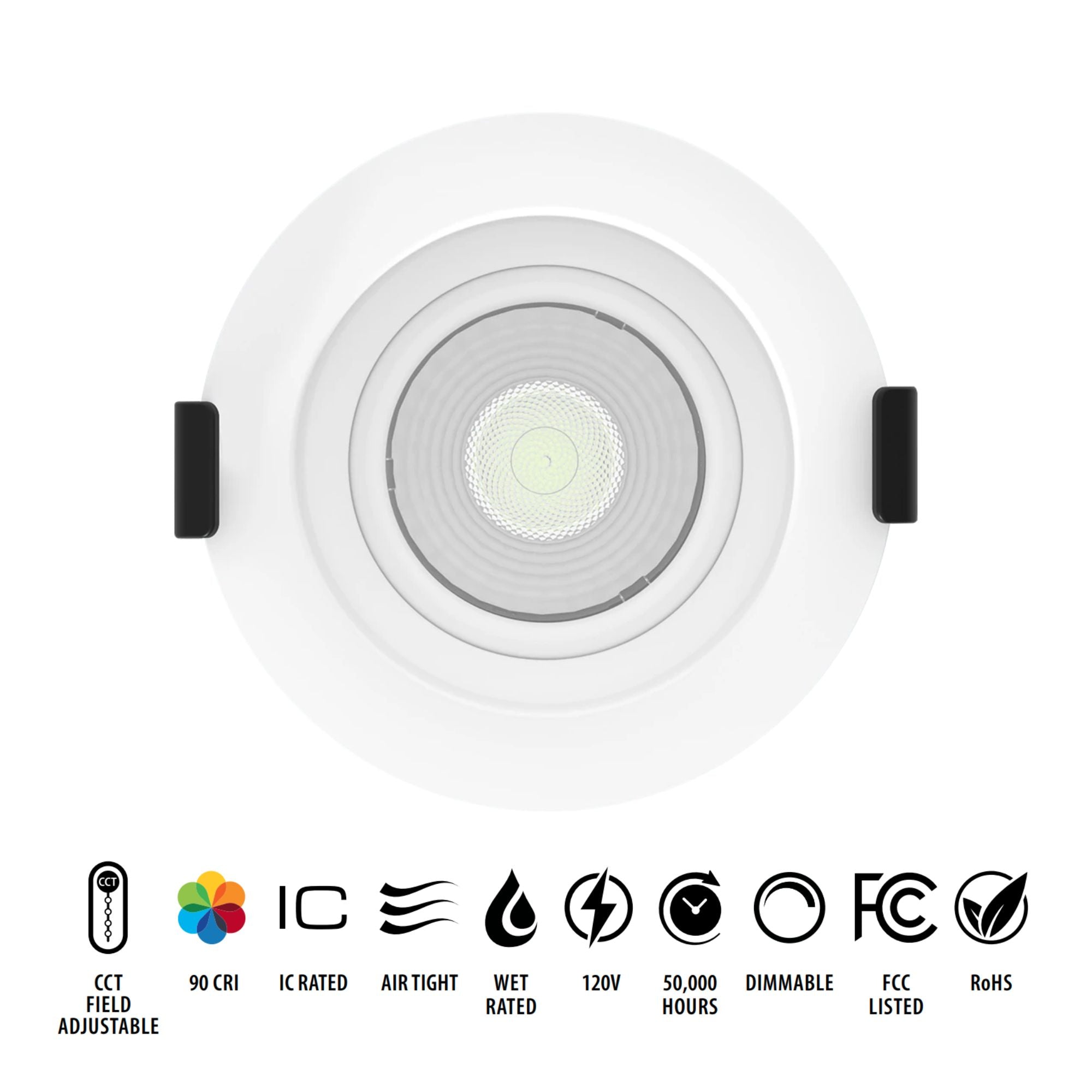 3 Canless Gimbal Downlight - 600 Lumens, 5 CCT Adjustable, 38° Spotlight, White Deep Regress Trim - Perfect for Kitchen, Living Room & Bedroom Lighting