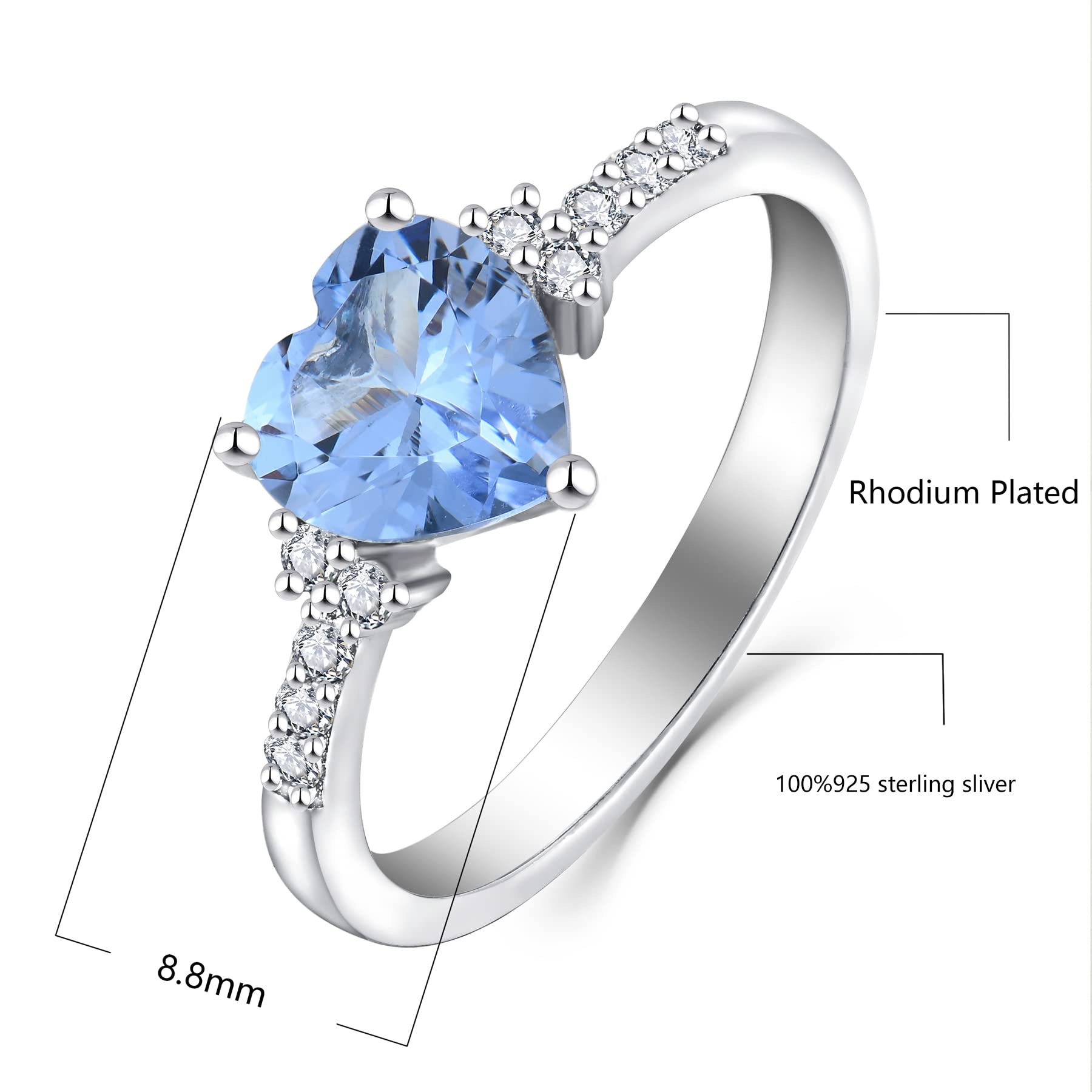 JO WISDOM 925 Sterling Silver Heart Shaped Promise & Engagement Ring for Women - 7.5mm 5A Cubic Zirconia Elegant Statement Ring | Perfect for Valentine's Day, Anniversary Gifts & Romantic Proposals