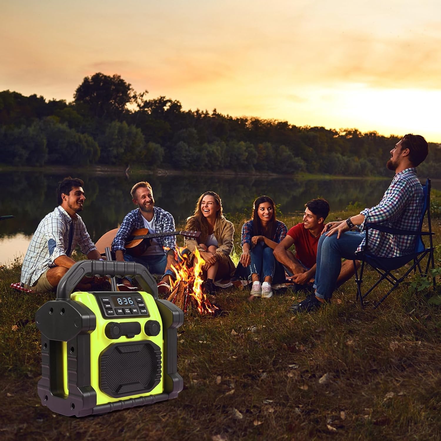 30W IPX66 Waterproof Bluetooth Jobsite Radio with FM, LED Lights & Clock - Portable Anti-Collision Speaker for Construction, Outdoor, Fishing, Camping & Parties (Yellow) | Perfect for Job Sites, Backyard BBQs & Beach Adventures