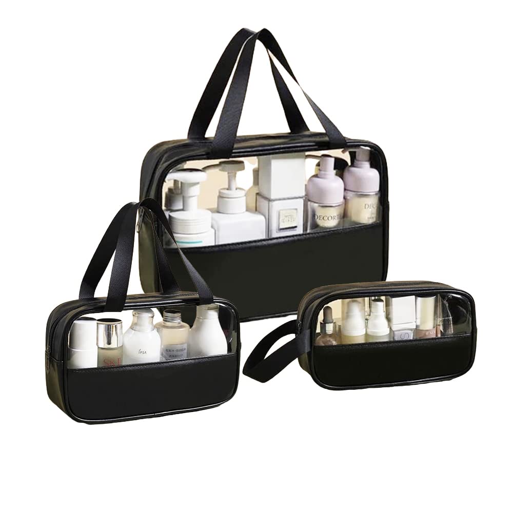 Lightning Hammerz Clear Transparent Makeup Pouch Set (3-Piece) - Waterproof Cosmetic Organizer & Travel Toiletry Storage Bags for Women & Girls - Perfect for Travel, Gym, and Daily Essentials Organization