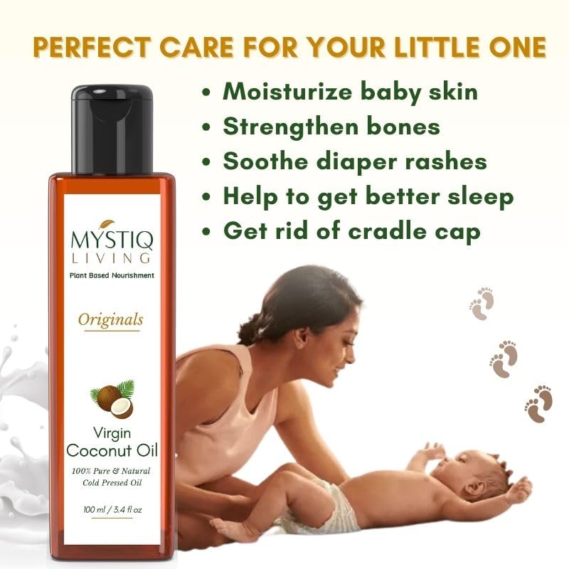 **Mystiq Living Virgin Coconut Oil (From Coconut Milk) - 200ml | Cold Pressed, 100% Pure & Natural | For Hair Care, Skin Moisturizing & Baby Massage | Perfect for Cooking, DIY Beauty & Aromatherapy**