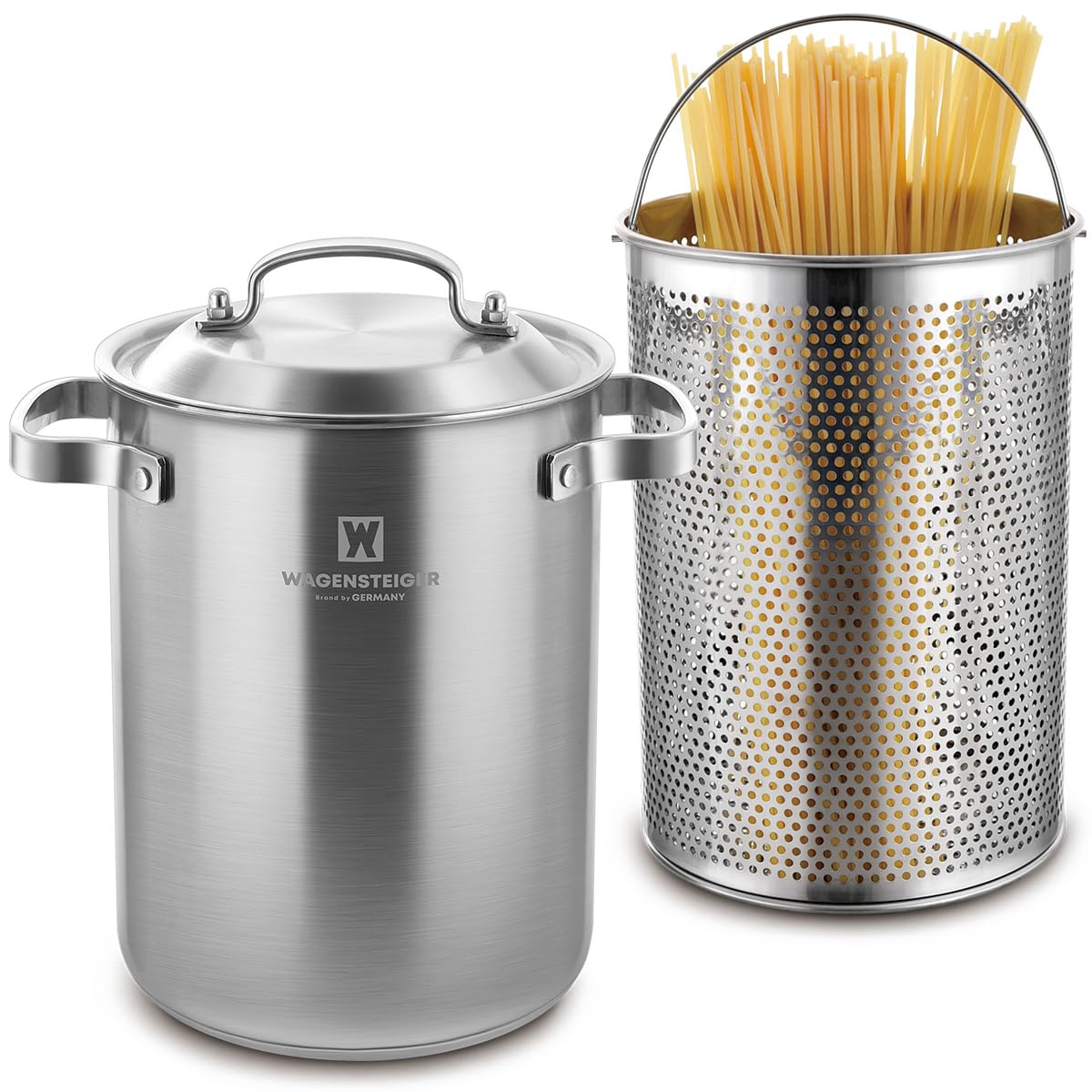 Premium Stainless Steel Asparagus Steamer Pot & Pasta Cooker with Perforated Basket - Tall Large 4.3L (1.14 Gal) 3-Ply Base for Healthy Cooking - Perfect for Vegetables, Spaghetti, Seafood & Meal Prep