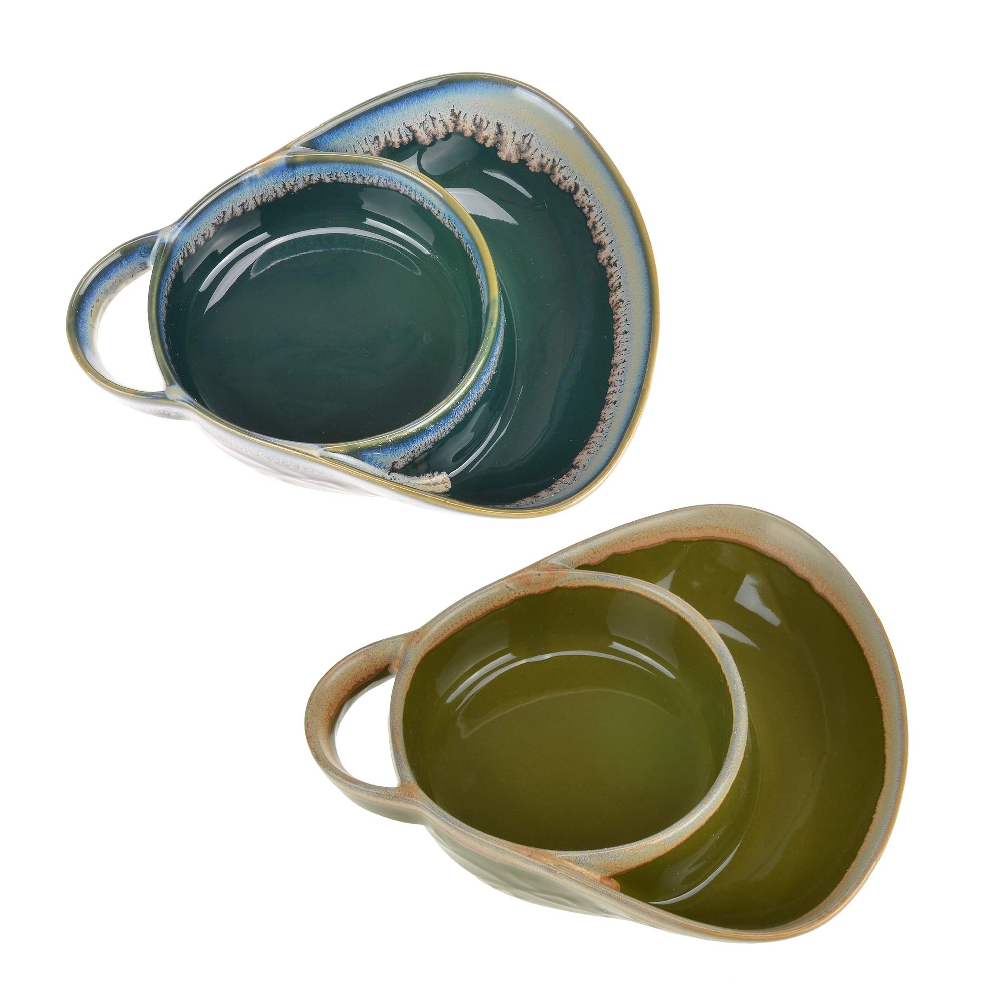 Roe & Moe 2-Piece Stoneware Soup & Side Bowls Set - Olive Green & Dark Teal - Perfect for Soups, Salads, Pasta & Side Dishes - Durable & Microwave Safe Dinnerware