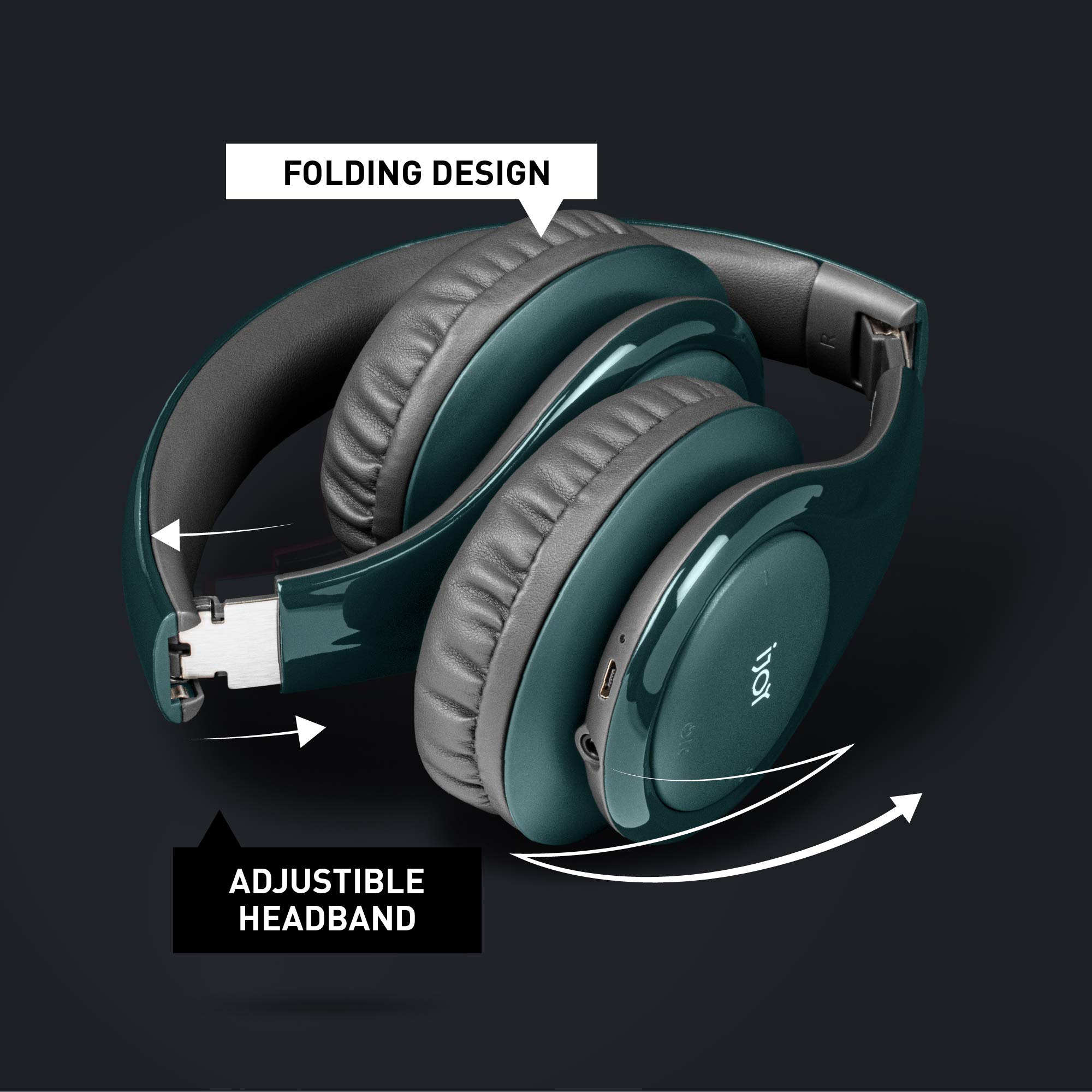 iJoy ISO Wireless Bluetooth Headphones - Over Ear Stereo Headset with Bluetooth 5.0, 30HR Battery & Built-in Mic - Foldable Design for Travel, Work & Gaming (Glossy Green)