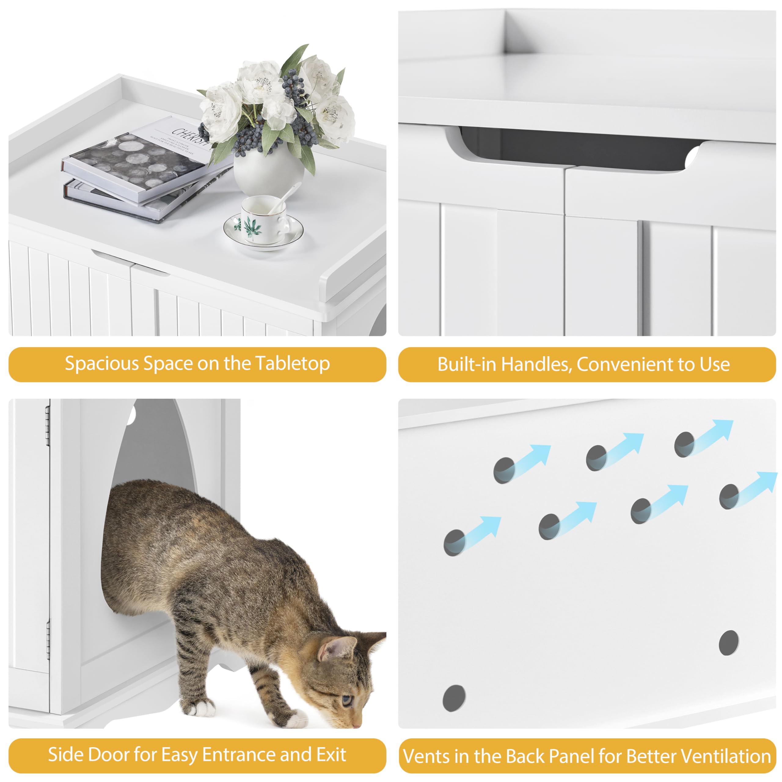 Yaheetech White Cat Litter Box Enclosure Furniture - Hidden Litter Box Cabinet with Storage, Pet Washroom Bench for Large Cats - Perfect for Living Room, Bedroom or Office Decoration