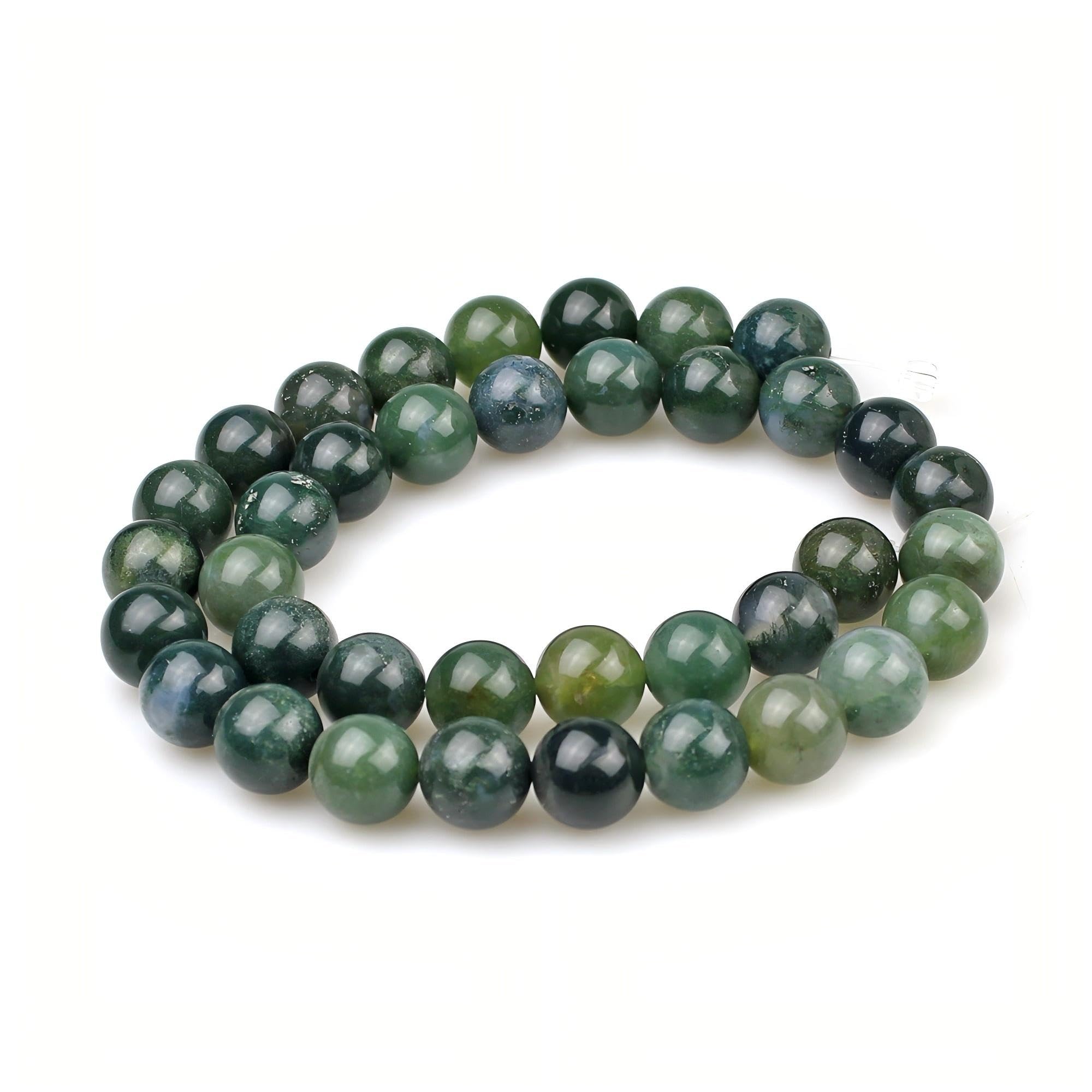 Natural Moss Agate Round Beads 10mm - Healing Crystal Energy Stones for Jewelry Making, DIY Bracelets & Necklaces - Spiritual Balance & Positive Energy for Meditation & Yoga