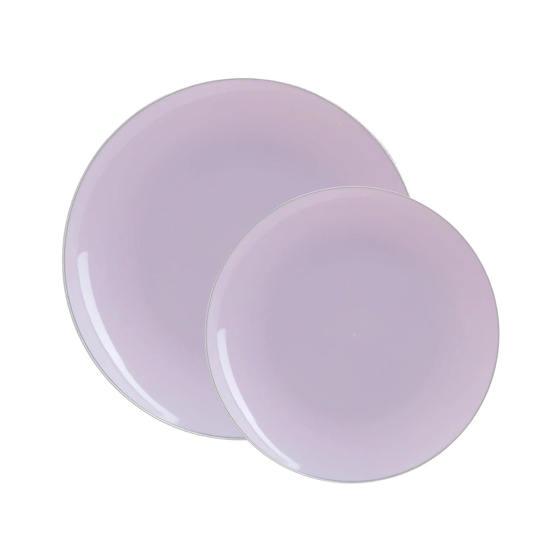 Lavender Purple and Silver Rim Round Plastic Plates - Eco-Friendly Disposable Dinnerware for Parties, Picnics, and Outdoor Events