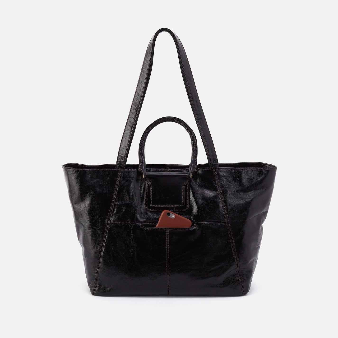 Sheila East West Tote Bag - Premium Polished Leather Handbag for Women, Black - Perfect for Work, Travel & Everyday Use