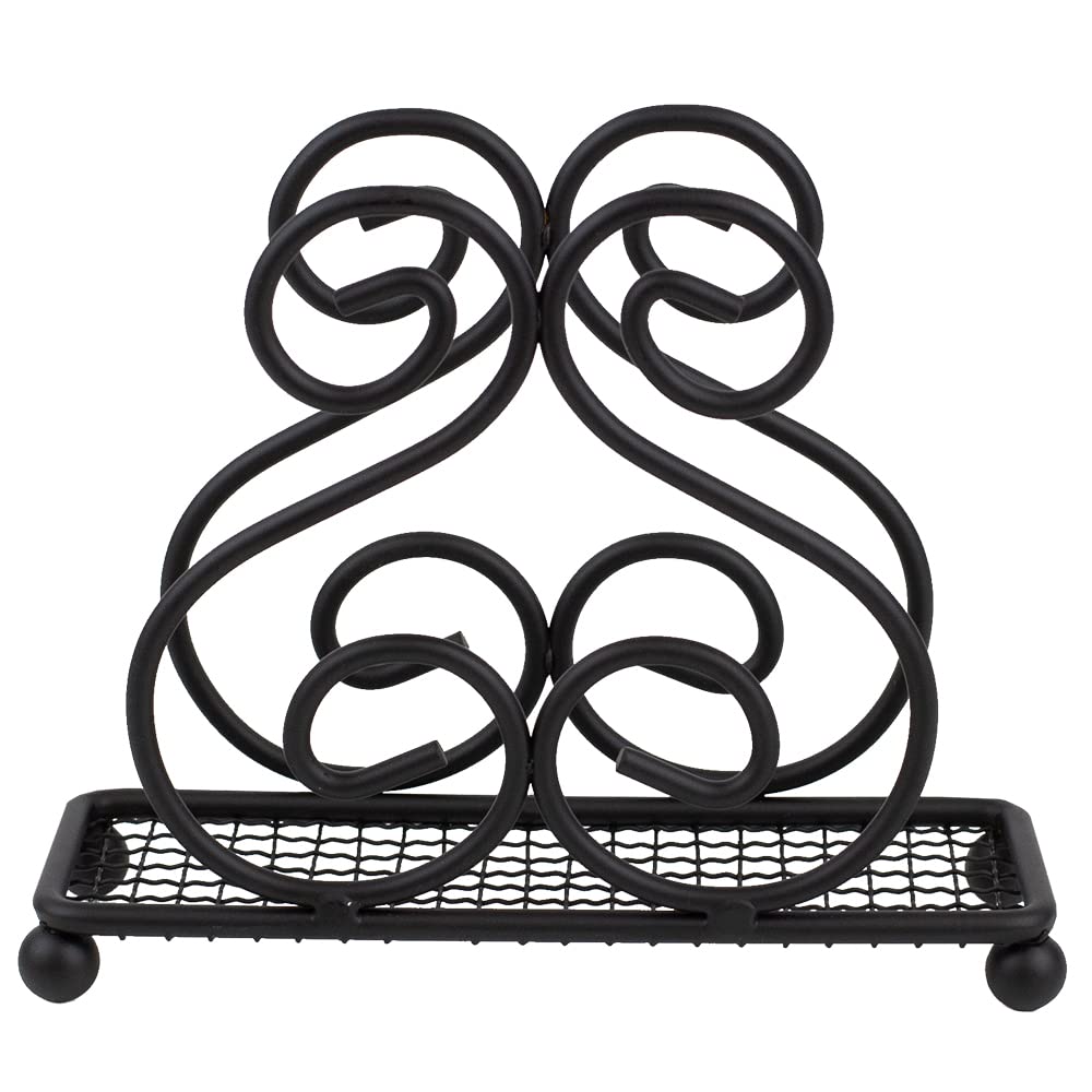Home Basics Scroll Collection Steel Napkin Holder - Durable Freestanding Tissue Dispenser Organizer for Kitchen Countertop - Black Home Décor - Perfect for Dining Tables, Restaurants & Party Buffets