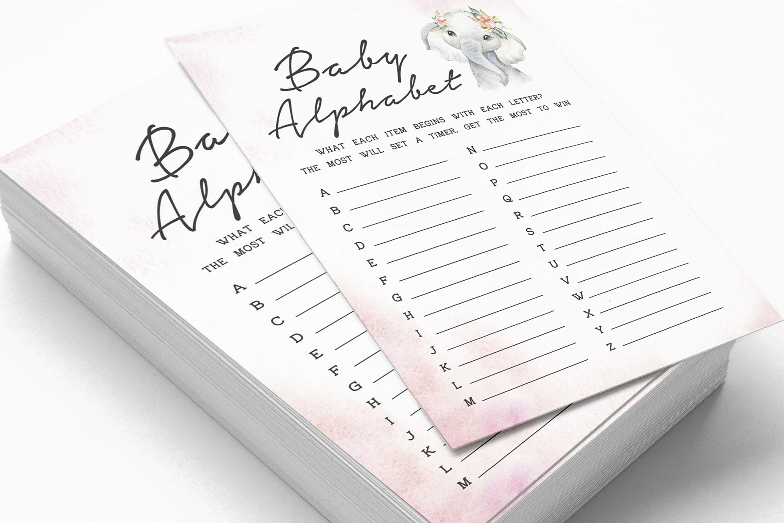 50-Piece Baby Shower Alphabet ABC Game Set with Elephant & Jungle Animals - Perfect for Baby Girl Showers, Gender Reveals & Nursery-Themed Parties