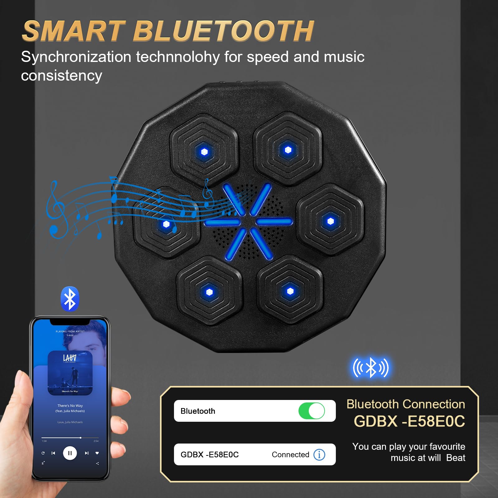 Bluetooth Smart Music Boxing Training Machine - Wall Mounted Punching Bag Equipment with Gloves for Adults & Kids - Home Gym, Fitness Workout, Boxing Training for Beginners & Professionals