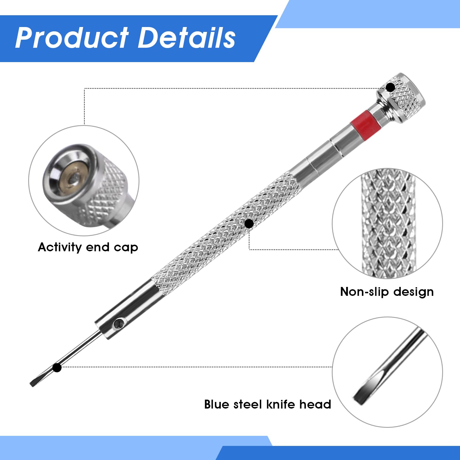 5Pcs Mini Slotted Screwdriver Set - Precision Watch & Jewelry Repair Kit with 5 Spare Bits (0.8mm-1.6mm) - Ideal for Eyeglasses, Electronics, Watches & Delicate Device Maintenance