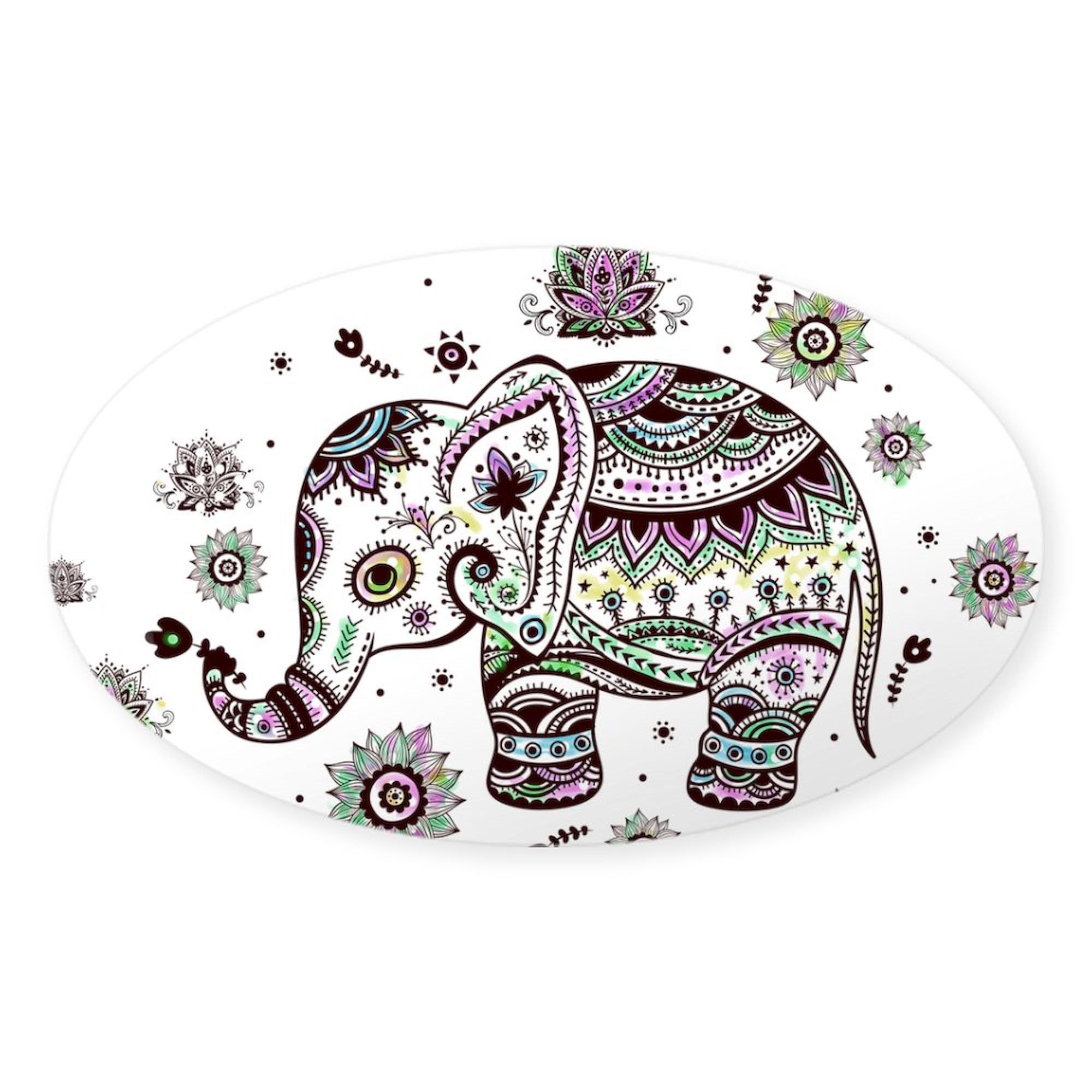 Pastel Floral Elephant Car Sticker - Cute Oval Bumper Decal for Cars, Trucks, Laptops & Water Bottles | CafePress