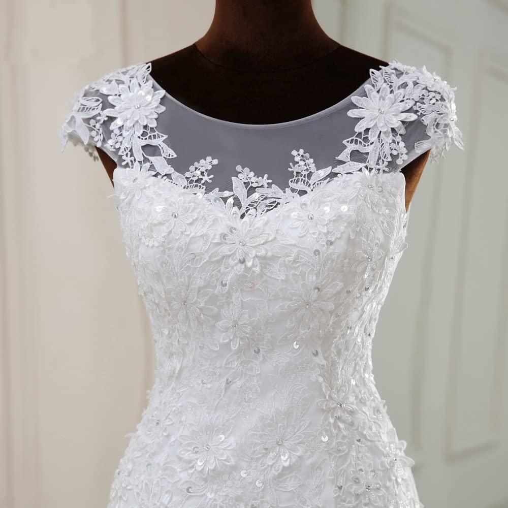 QXMYOO Elegant Strapless Mermaid Wedding Dress for Women - Floral Lace Bridal Gown with Boat Neckline | Perfect for Beach Weddings, Vow Renewals & Romantic Photoshoots