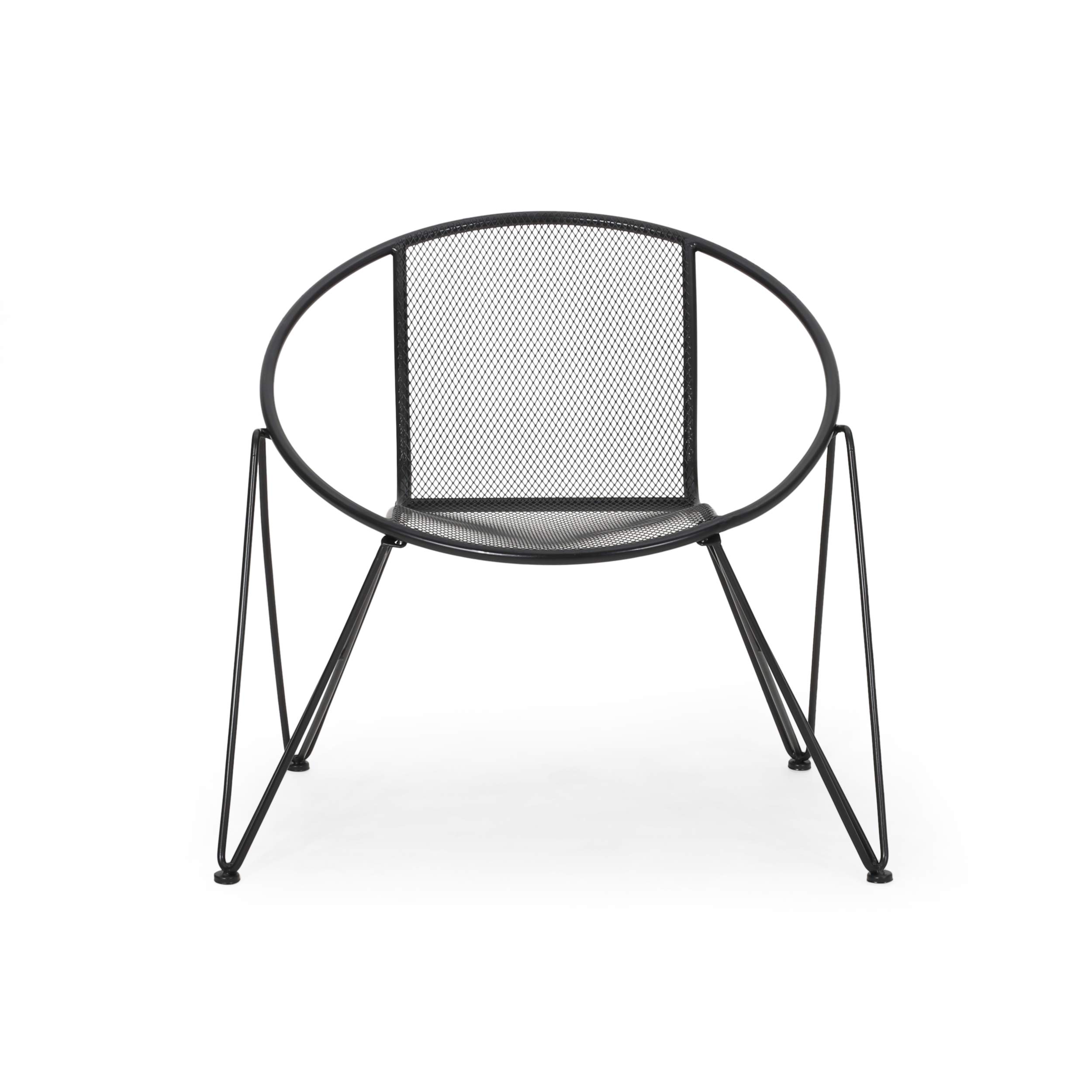 Modern Outdoor Iron Chat Set with Side Table - Matte Black Patio Furniture for Garden, Deck, or Poolside - Durable & Weather-Resistant Conversation Set