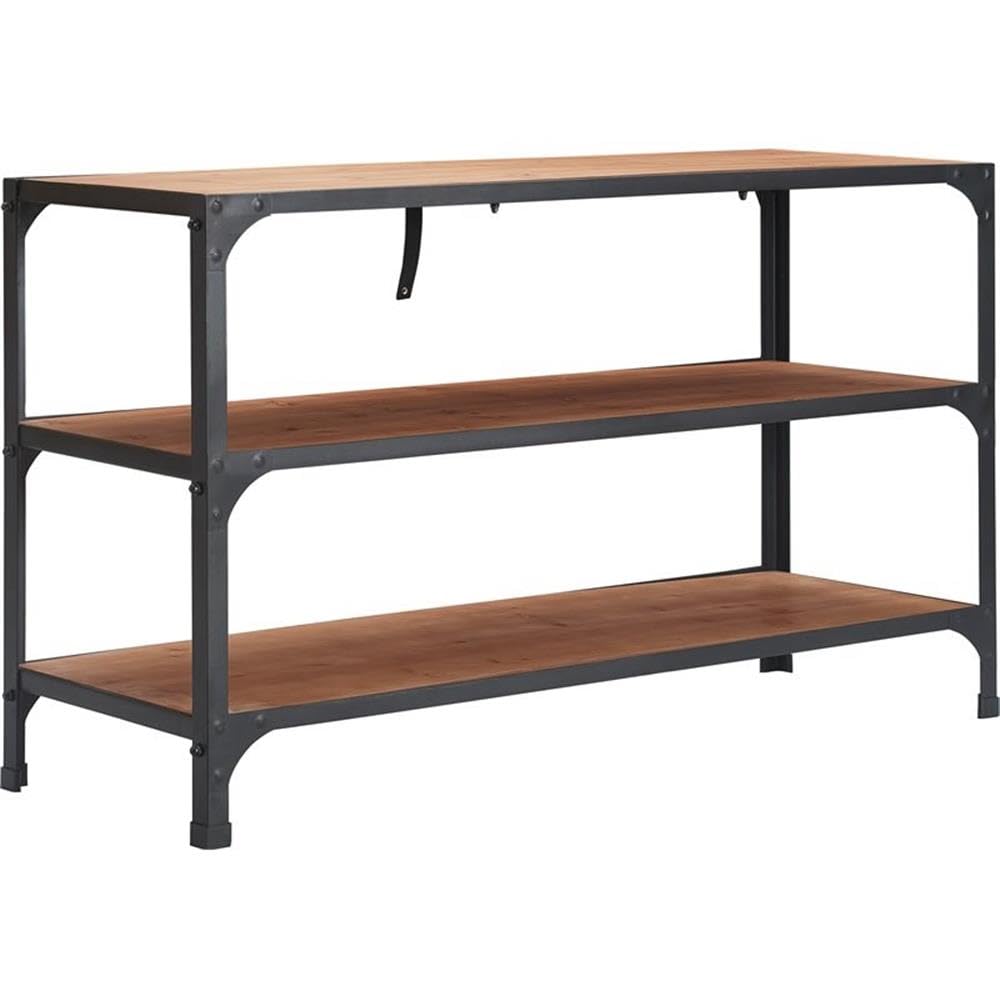 Serta Overland 3-Tier Media Shelf Table - Rustic Wood & Black Metal TV Stand Console for Flat Screen TVs up to 64
