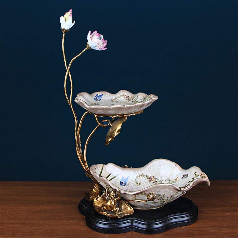Double-Layered Lotus Fruit Bowl - Ceramic Decorative Plate for Living Room, Coffee Table, Dining Table | Elegant Home Decor for Fruits, Snacks, Candies & Centerpieces