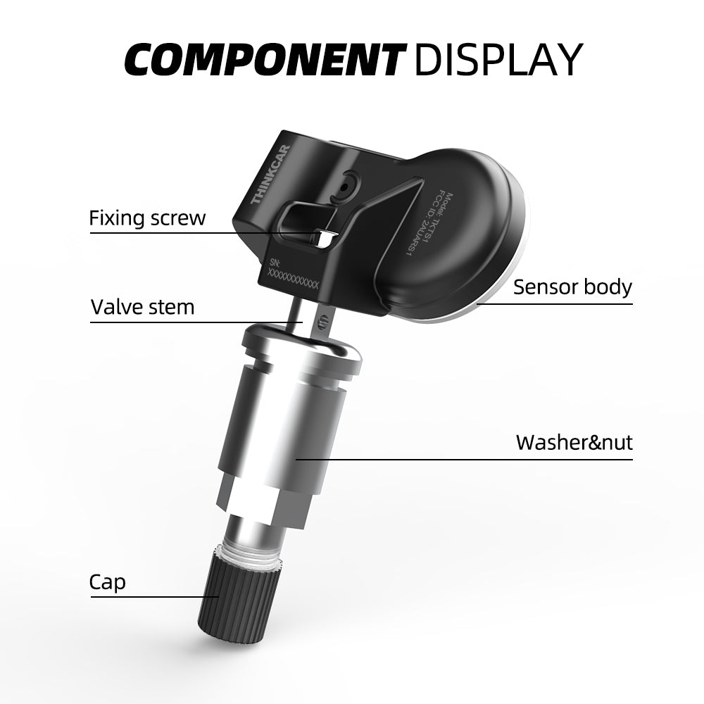 ThinkTPMS S1 Rubber Stem TPMS Sensor 315/433 MHz - Universal Tire Pressure Monitoring System for Cars, Trucks & SUVs - Easy DIY Installation for Safe Driving & Better Fuel Efficiency