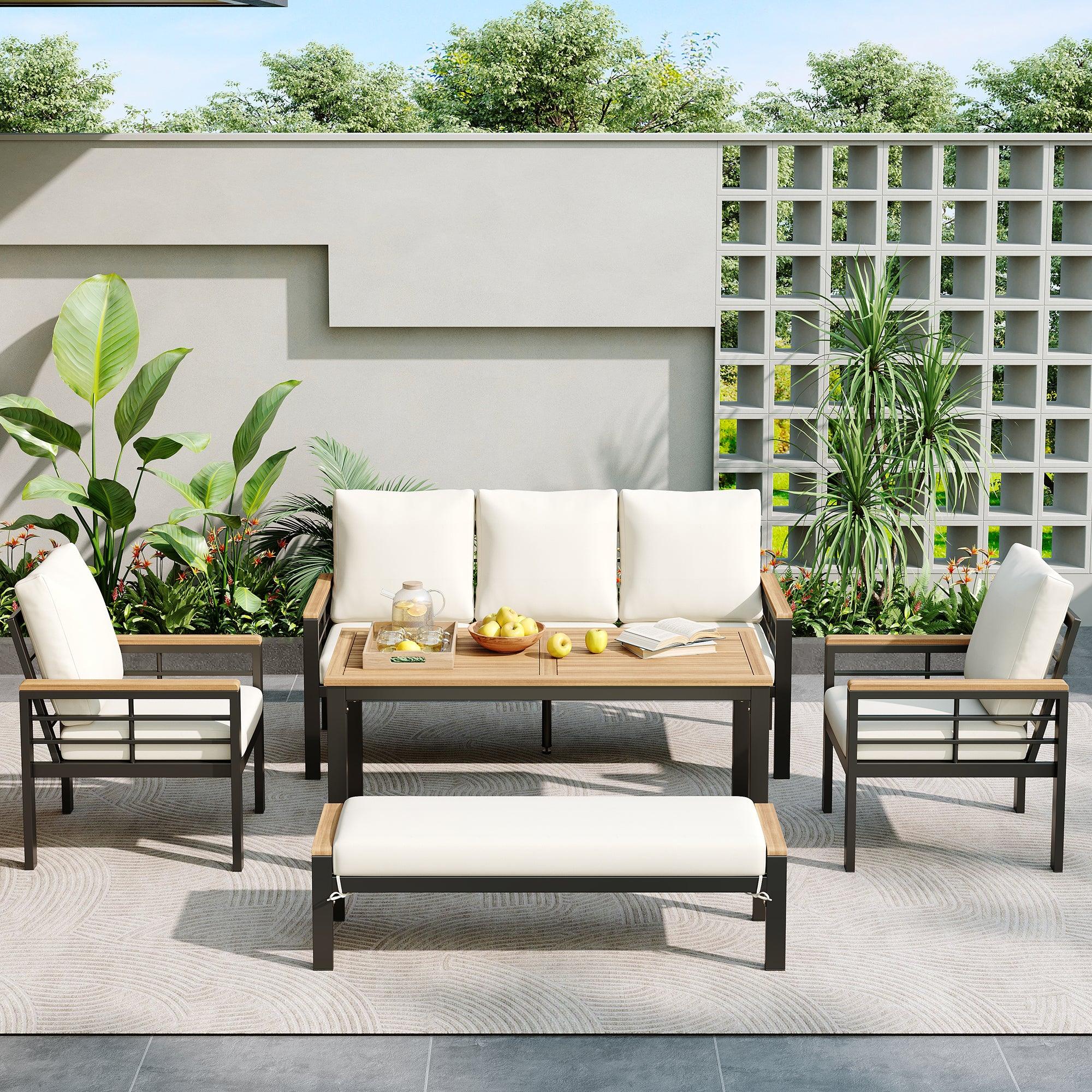5-Piece Outdoor Patio Conversation Set with 3-Seat Sofa & Cushions - Perfect for Backyard, Poolside, Garden, and Outdoor Relaxation