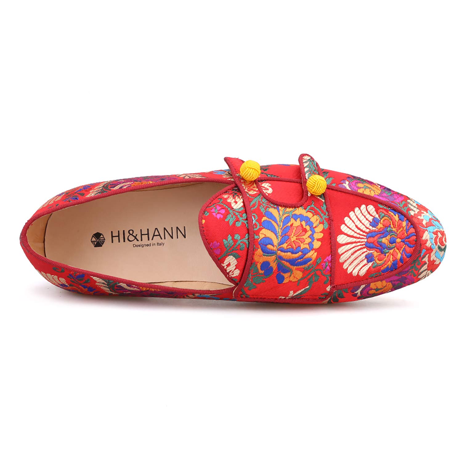 HI&HANN Men's Silk Loafers - Chinese Style Floral Embroidered Slippers for Wedding, Party & Formal Occasions - Comfortable Smoking Shoes for Groom, Bridal Party & Special Events