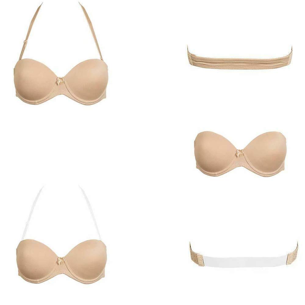 Plusexy Women's Strapless Underwire Push Up Bra - Invisible Multiway Wedding Bra with Clear Back Straps for Bridal, Prom & Special Occasions